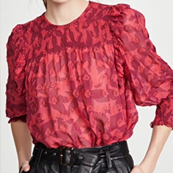 Joie Jamila Smocked Tonal Floral Print Blouse Silk Cotton Blend Size Small GUC - Picture 1 of 7